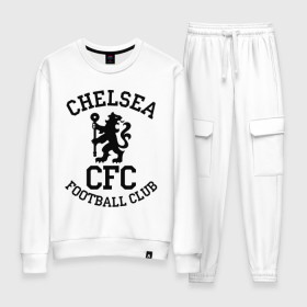 Женский костюм хлопок с принтом Chelsea FC в городе Новоалтайск, 100% хлопок | на свитшоте круглая горловина, мягкая резинка по низу. Брюки заужены к низу, на них два вида карманов: два 