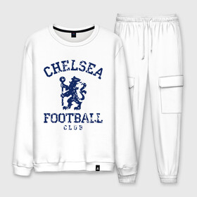 Мужской костюм хлопок с принтом Chelsea FC в городе Новоалтайск, 100% хлопок | на свитшоте круглая горловина, мягкая резинка по низу. Брюки заужены к низу, на них два вида карманов: два “обычных” по бокам и два объемных, с клапанами, расположенные ниже линии бедра. Брюки с мягкой трикотажной резинкой на поясе и по низу штанин. В поясе для дополнительного комфорта — широкие завязки | 1905 | chelsea | chelsea logo | fc | footbal club | лого | логотип | спорт | футбол | футбольный клуб | челси