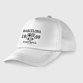 Детская кепка тракер с принтом Barcelona 1899 в городе Новоалтайск, Козырек - 100% хлопок. Кепка - 100% полиэстер, Задняя часть - сетка | универсальный размер, пластиковая застёжка | barcelona | fc | fc barcelona | footbal club | барселона | лого | логотип | спорт | футбол | футбольный клуб