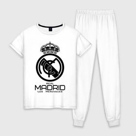 Женская пижама хлопок с принтом Real Madrid в городе Новоалтайск, 100% хлопок | брюки и футболка прямого кроя, без карманов, на брюках мягкая резинка на поясе и по низу штанин | 1902 | fc | footbal club | real madrid | лого | логотип | реал мадрид | спорт | футбол | футбольный клуб