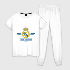 Женская пижама хлопок с принтом Real Madrid 1902 в городе Новоалтайск, 100% хлопок | брюки и футболка прямого кроя, без карманов, на брюках мягкая резинка на поясе и по низу штанин | 1902 | fc | footbal club | real madrid | лого | логотип | реал мадрид | спорт | футбол | футбольный клуб