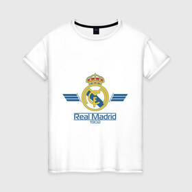 Женская футболка хлопок с принтом Real Madrid 1902 в городе Новоалтайск, 100% хлопок | прямой крой, круглый вырез горловины, длина до линии бедер, слегка спущенное плечо | 1902 | fc | footbal club | real madrid | лого | логотип | реал мадрид | спорт | футбол | футбольный клуб
