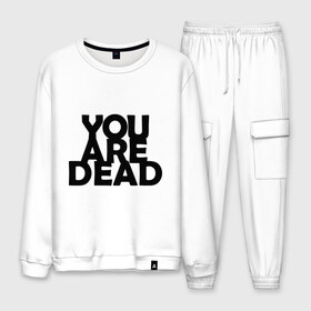 Мужской костюм хлопок с принтом You are dead в городе Новоалтайск, 100% хлопок | на свитшоте круглая горловина, мягкая резинка по низу. Брюки заужены к низу, на них два вида карманов: два “обычных” по бокам и два объемных, с клапанами, расположенные ниже линии бедра. Брюки с мягкой трикотажной резинкой на поясе и по низу штанин. В поясе для дополнительного комфорта — широкие завязки | dayz | rust | you are dead | вы мертвы | дейзи | раст