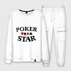 Мужской костюм хлопок с принтом Poker Stars в городе Новоалтайск, 100% хлопок | на свитшоте круглая горловина, мягкая резинка по низу. Брюки заужены к низу, на них два вида карманов: два “обычных” по бокам и два объемных, с клапанами, расположенные ниже линии бедра. Брюки с мягкой трикотажной резинкой на поясе и по низу штанин. В поясе для дополнительного комфорта — широкие завязки | poker | stars | пики | покер | старс