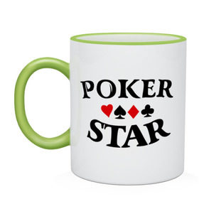 Кружка двухцветная с принтом Poker Stars в городе Новоалтайск, керамика | объем — 330 мл, диаметр — 80 мм. Цветная ручка и кайма сверху, в некоторых цветах — вся внутренняя часть | poker | stars | пики | покер | старс