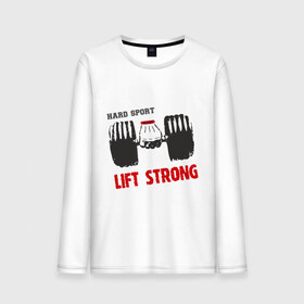 Мужской лонгслив хлопок с принтом Lift Strong в городе Новоалтайск, 100% хлопок |  | hard | lift | pain | sport | strong | гантели | спорт | штанга