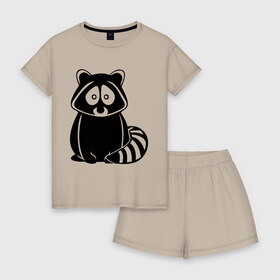 Женская пижама с шортиками хлопок с принтом Милый енот в городе Новоалтайск, 100% хлопок | футболка прямого кроя, шорты свободные с широкой мягкой резинкой | енот