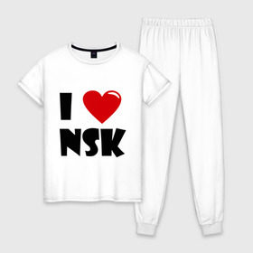 Женская пижама хлопок с принтом I LOVE NSK в городе Новоалтайск, 100% хлопок | брюки и футболка прямого кроя, без карманов, на брюках мягкая резинка на поясе и по низу штанин | новосибирск | нск | россия | сибирь | я люблю.
