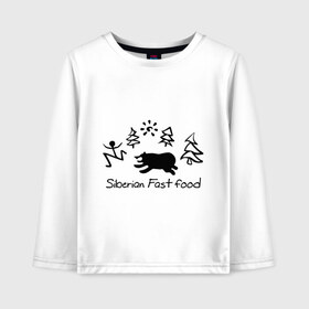 Детский лонгслив хлопок с принтом Siberian Fast food в городе Новоалтайск, 100% хлопок | круглый вырез горловины, полуприлегающий силуэт, длина до линии бедер | siberia fastfood | елки | фастфуд