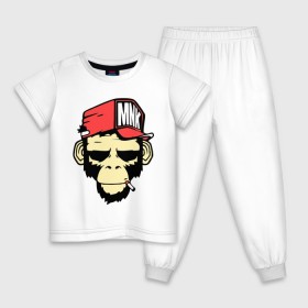 Детская пижама хлопок с принтом Monkey Swag в городе Новоалтайск, 100% хлопок |  брюки и футболка прямого кроя, без карманов, на брюках мягкая резинка на поясе и по низу штанин
 | cap | hat | head | mnk | monkey | swag | голова | кепка | мартышка | обезьяна | свэг