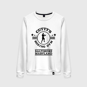 Женский свитшот хлопок с принтом Cutty`s Boxing Gym в городе Новоалтайск, 100% хлопок | прямой крой, круглый вырез, на манжетах и по низу широкая трикотажная резинка  | baltimore | boxing | cutty | gym | maryland | бокс | мэриленд | спорт
