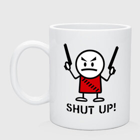 Кружка с принтом Shut up! (заткнись!) в городе Новоалтайск, керамика | объем — 330 мл, диаметр — 80 мм. Принт наносится на бока кружки, можно сделать два разных изображения | gun | shut | up | заткнись | пистолет | пушка | стикмэн | суровый