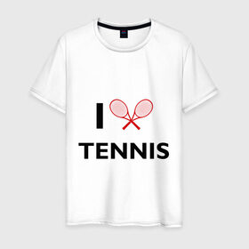 Мужская футболка хлопок с принтом I Love Tennis в городе Новоалтайск, 100% хлопок | прямой крой, круглый вырез горловины, длина до линии бедер, слегка спущенное плечо. | ракетка | тенис | теннис | теннисист