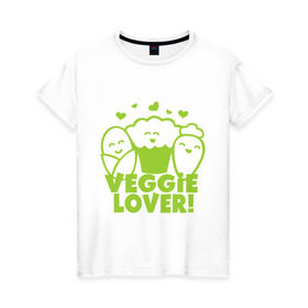 Женская футболка хлопок с принтом Veggie lover (овощелюб) в городе Новоалтайск, 100% хлопок | прямой крой, круглый вырез горловины, длина до линии бедер, слегка спущенное плечо | fruits | health | lover | vegan | vegetables | vegetarian | veggie | веган | вегетарианец | диета | здоровье | овощ | фрукт