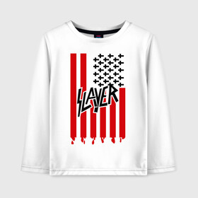 Детский лонгслив хлопок с принтом Slayer flag в городе Новоалтайск, 100% хлопок | круглый вырез горловины, полуприлегающий силуэт, длина до линии бедер | flag | slayer | америка | музыка | рок | сша | флаг
