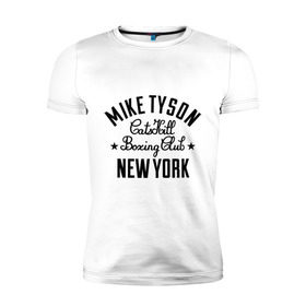 Мужская футболка премиум с принтом Mike Tyson CatsKill Boxing Club в городе Новоалтайск, 92% хлопок, 8% лайкра | приталенный силуэт, круглый вырез ворота, длина до линии бедра, короткий рукав | boxing | catskill | club | mike | new | tyson | york | бокс | йорк | клуб | майк | нью | тайсон
