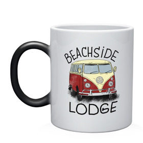 Кружка хамелеон с принтом Beachside lodge в городе Новоалтайск, керамика | меняет цвет при нагревании, емкость 330 мл | Тематика изображения на принте: beachside lodge | автобус | автомобиль | лето | машина | пляж