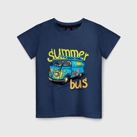 Детская футболка хлопок с принтом Summer bus в городе Новоалтайск, 100% хлопок | круглый вырез горловины, полуприлегающий силуэт, длина до линии бедер | Тематика изображения на принте: summer bus | автобус | автомобиль | доска | лето | машина | серфинг