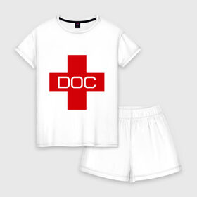 Женская пижама с шортиками хлопок с принтом Доктор в городе Новоалтайск, 100% хлопок | футболка прямого кроя, шорты свободные с широкой мягкой резинкой | doc | док | доктор | красный | крест