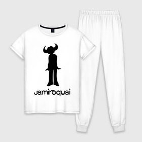 Женская пижама хлопок с принтом Jamiroquai в городе Новоалтайск, 100% хлопок | брюки и футболка прямого кроя, без карманов, на брюках мягкая резинка на поясе и по низу штанин | funk | jamiroquai | jazz | джаз | джамирокуай | фанк
