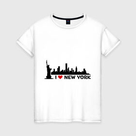 Женская футболка хлопок с принтом I love NY (панорама) в городе Новоалтайск, 100% хлопок | прямой крой, круглый вырез горловины, длина до линии бедер, слегка спущенное плечо | i | love | new | york | город | йорк | люблю | нью | панорама | свобода | статуя | я