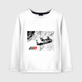 Детский лонгслив хлопок с принтом Initial D в городе Новоалтайск, 100% хлопок | круглый вырез горловины, полуприлегающий силуэт, длина до линии бедер | 86 | anime | corolla | d | dream | initial | jdm | levin | toyota | trueno | ае86 | аниме | анимэ | гонщик | инициал | инишиал | левин | манга | тойота | улица | хачироку