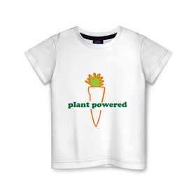 Детская футболка хлопок с принтом Vegetarian plant powered в городе Новоалтайск, 100% хлопок | круглый вырез горловины, полуприлегающий силуэт, длина до линии бедер | carrot | plant | power | vegan. vegeterian | веган | вегетарианец | заряжен | морковь | овощи | растение | сила | фрукты