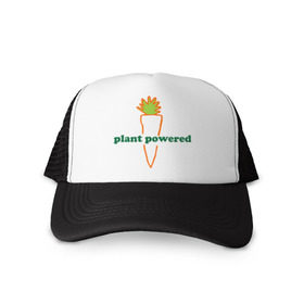 Кепка тракер с сеткой с принтом Vegetarian plant powered в городе Новоалтайск, трикотажное полотно; задняя часть — сетка | длинный козырек, универсальный размер, пластиковая застежка | carrot | plant | power | vegan. vegeterian | веган | вегетарианец | заряжен | морковь | овощи | растение | сила | фрукты