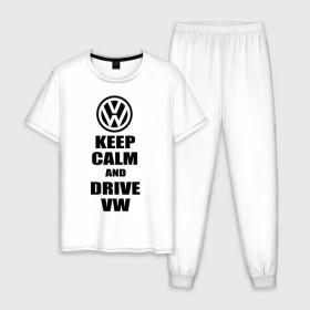 Мужская пижама хлопок с принтом Keep calm and drive vw в городе Новоалтайск, 100% хлопок | брюки и футболка прямого кроя, без карманов, на брюках мягкая резинка на поясе и по низу штанин
 | calm | drive | keep | volkswagen | веди | води | вольксваген | оставайся | сохраняй | спокойствие