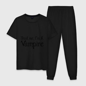 Мужская пижама хлопок с принтом Trust me Im a vampire в городе Новоалтайск, 100% хлопок | брюки и футболка прямого кроя, без карманов, на брюках мягкая резинка на поясе и по низу штанин
 | вампир | зубы | кино | кровь