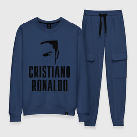 Женский костюм хлопок с принтом Cristiano Ronaldo 7 в городе Новоалтайск, 100% хлопок | на свитшоте круглая горловина, мягкая резинка по низу. Брюки заужены к низу, на них два вида карманов: два 