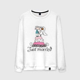 Мужской свитшот хлопок с принтом Just Married - Свадебный торт в городе Новоалтайск, 100% хлопок |  | Тематика изображения на принте: just married | молодожены | свадебный торт | торт