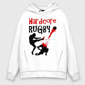 Мужское худи Oversize хлопок с принтом Hardcore Rugby в городе Новоалтайск, френч-терри — 70% хлопок, 30% полиэстер. Мягкий теплый начес внутри —100% хлопок | боковые карманы, эластичные манжеты и нижняя кромка, капюшон на магнитной кнопке | регби