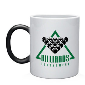 Кружка хамелеон с принтом Billiards tournament в городе Новоалтайск, керамика | меняет цвет при нагревании, емкость 330 мл | billiard | cue | league | pro | sports | tournament | бильярд | биток | кий | пул | турнир | шар