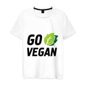 Мужская футболка хлопок с принтом Go vegan в городе Новоалтайск, 100% хлопок | прямой крой, круглый вырез горловины, длина до линии бедер, слегка спущенное плечо. | go | vegan | будь | веган | вегетарианец | здоровье