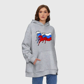 Худи SuperOversize хлопок с принтом Сильная Россия в городе Новоалтайск, 70% хлопок, 30% полиэстер, мягкий начес внутри | карман-кенгуру, эластичная резинка на манжетах и по нижней кромке, двухслойный капюшон
 | кони | лошадь | россия | сильная | триколор | тройка | флаг