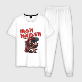 Мужская пижама хлопок с принтом Iron Maiden в городе Новоалтайск, 100% хлопок | брюки и футболка прямого кроя, без карманов, на брюках мягкая резинка на поясе и по низу штанин
 | гитара | скелет