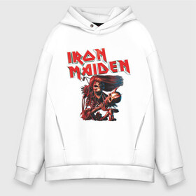 Мужское худи Oversize хлопок с принтом Iron Maiden в городе Новоалтайск, френч-терри — 70% хлопок, 30% полиэстер. Мягкий теплый начес внутри —100% хлопок | боковые карманы, эластичные манжеты и нижняя кромка, капюшон на магнитной кнопке | гитара | скелет