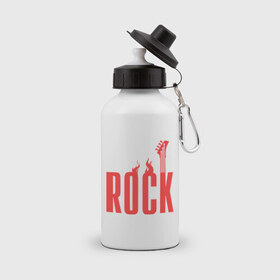 Бутылка спортивная с принтом Rock (пылающая надпись) в городе Новоалтайск, металл | емкость — 500 мл, в комплекте две пластиковые крышки и карабин для крепления | гитара