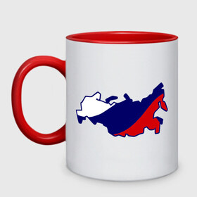 Кружка двухцветная с принтом Карта России в городе Новоалтайск, керамика | объем — 330 мл, диаметр — 80 мм. Цветная ручка и кайма сверху, в некоторых цветах — вся внутренняя часть | карта | патриоты | россия | рф | флаг