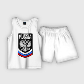 Детская пижама с шортами хлопок с принтом Russia в городе Новоалтайск,  |  | russia | герб | орел | россия | флаг | я русский