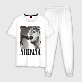 Мужская пижама хлопок с принтом Nirvana в городе Новоалтайск, 100% хлопок | брюки и футболка прямого кроя, без карманов, на брюках мягкая резинка на поясе и по низу штанин
 | cobain | kurt | кобейн | курт | нирвана