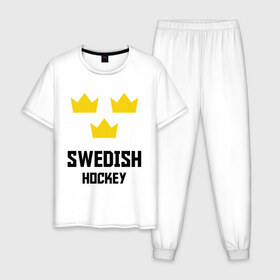 Мужская пижама хлопок с принтом Swedish Hockey в городе Новоалтайск, 100% хлопок | брюки и футболка прямого кроя, без карманов, на брюках мягкая резинка на поясе и по низу штанин
 | club | hockey | sweden | swedish | клуб | хоккей | шведский | швеция