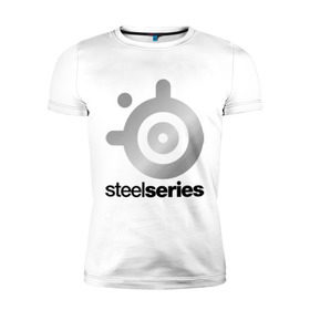Мужская футболка премиум с принтом SteelSeries в городе Новоалтайск, 92% хлопок, 8% лайкра | приталенный силуэт, круглый вырез ворота, длина до линии бедра, короткий рукав | logo | series | steel | steelseries | логотип | серебро | хром | эмблема