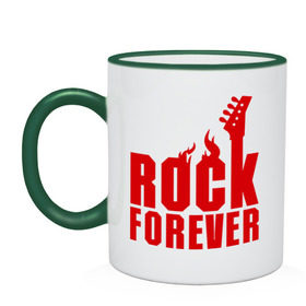 Кружка двухцветная с принтом Rock Forever (Рок Навсегда) в городе Новоалтайск, керамика | объем — 330 мл, диаметр — 80 мм. Цветная ручка и кайма сверху, в некоторых цветах — вся внутренняя часть | гитара
