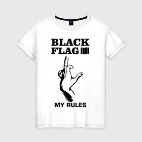 Женская футболка хлопок с принтом Black flag в городе Новоалтайск, 100% хлопок | прямой крой, круглый вырез горловины, длина до линии бедер, слегка спущенное плечо | black flag | eminem | палец | эминем