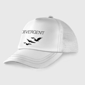Детская кепка тракер с принтом Дивергент в городе Новоалтайск, Козырек - 100% хлопок. Кепка - 100% полиэстер, Задняя часть - сетка | универсальный размер, пластиковая застёжка | Тематика изображения на принте: divergent | дивергент | птицы