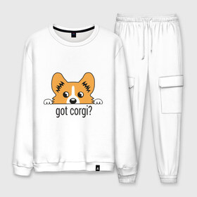Мужской костюм хлопок с принтом Got Corgi в городе Новоалтайск, 100% хлопок | на свитшоте круглая горловина, мягкая резинка по низу. Брюки заужены к низу, на них два вида карманов: два “обычных” по бокам и два объемных, с клапанами, расположенные ниже линии бедра. Брюки с мягкой трикотажной резинкой на поясе и по низу штанин. В поясе для дополнительного комфорта — широкие завязки | got corgi | корги | пес | собака