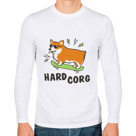 Мужской лонгслив хлопок с принтом Hardcorg в городе Новоалтайск, 100% хлопок |  | hardcorg | корги | очки | пес | скейт | собаки