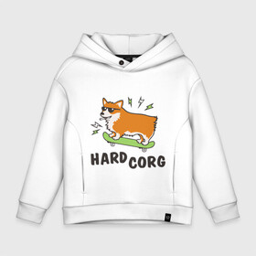 Детское худи Oversize хлопок с принтом Hardcorg в городе Новоалтайск, френч-терри — 70% хлопок, 30% полиэстер. Мягкий теплый начес внутри —100% хлопок | боковые карманы, эластичные манжеты и нижняя кромка, капюшон на магнитной кнопке | hardcorg | корги | очки | пес | скейт | собаки